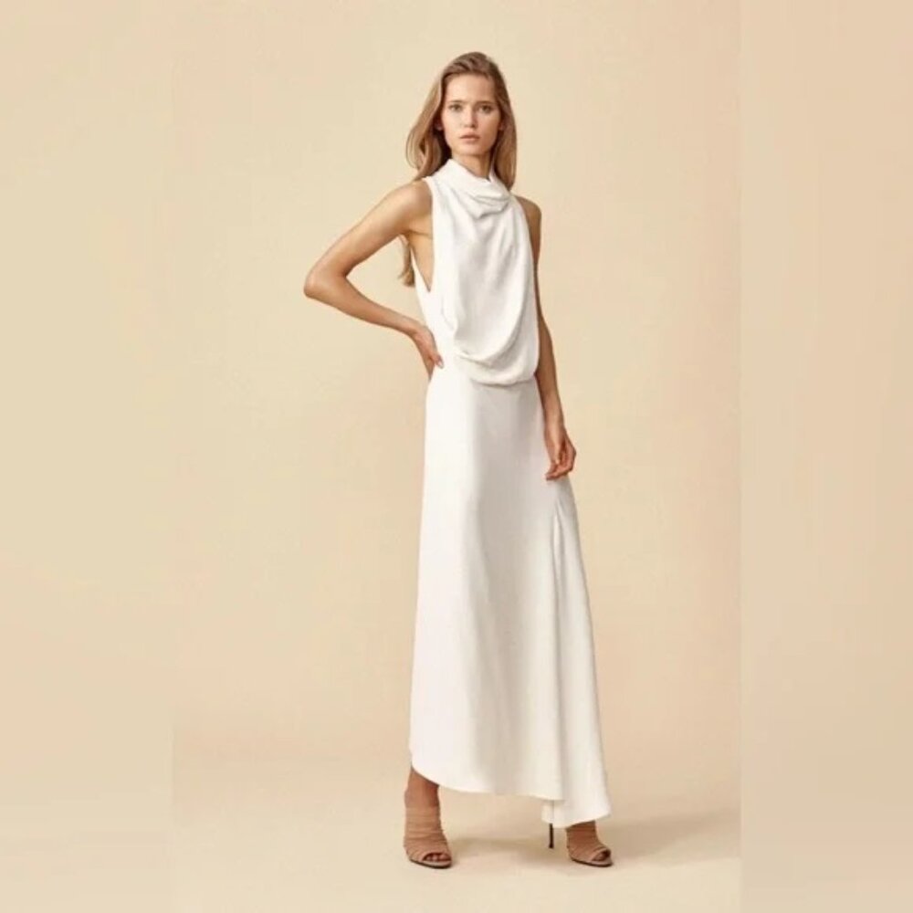 Acler Indiannah Cowl Drape Neck Maxi Dress Ivory Jersey Size 6